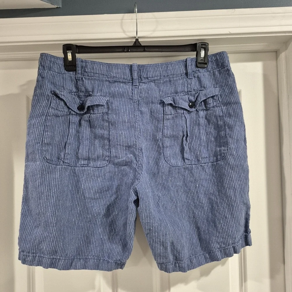 Banana Republic Linen Shorts Mens 36 Blue Stripe Aiden Casual Chino Beach